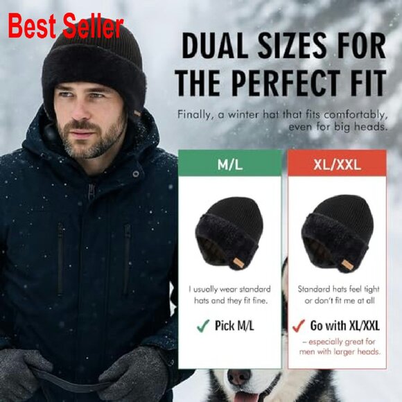 Merino Wool Thermal Beanie Waterproof Fleece Lined Ear Flaps Classic - Picture 4 of 8